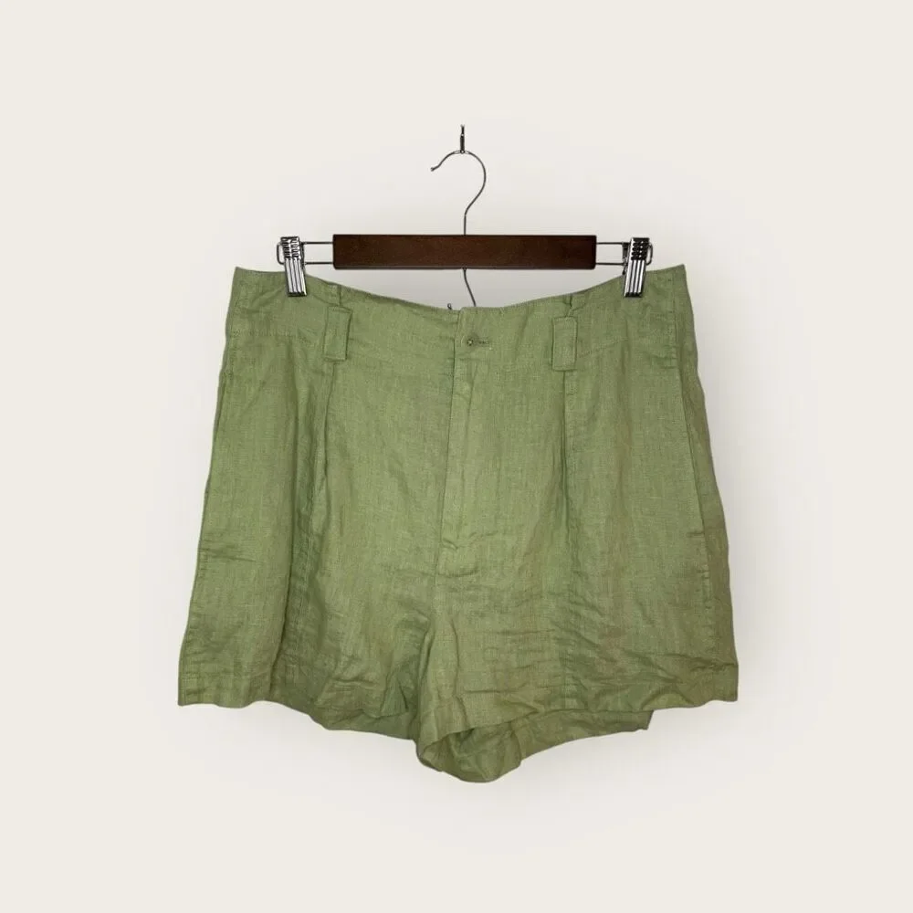 Madewell 100% Linen Green Pintuck‎ Shorts Size 8